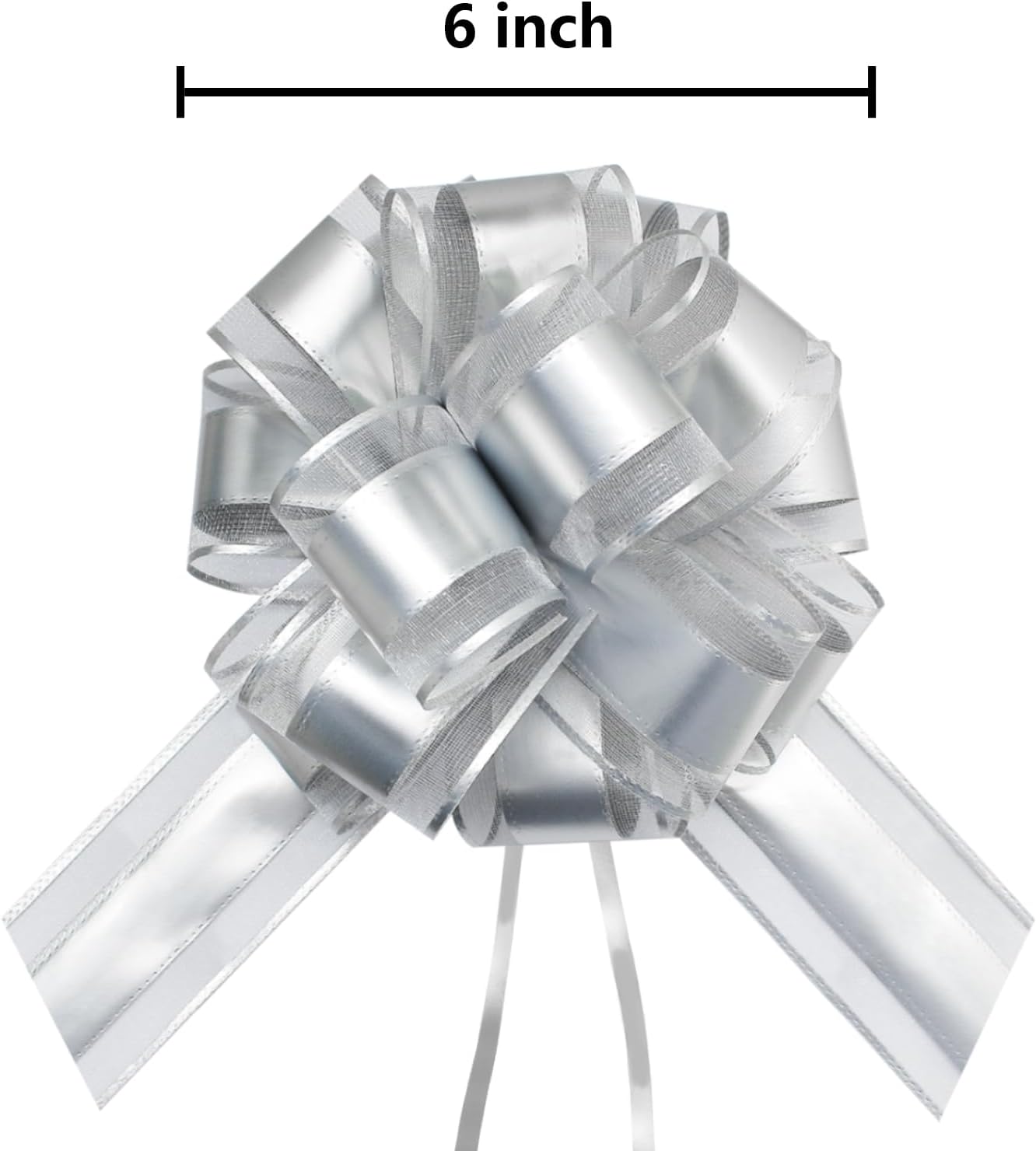 7 Pieces Large Pull Bows, 6 inche, Big Bow for Gift Wrapping, Christmas Party Birthday Gift, Wedding Baskets,Valentine's Day Gift Decorations, Flower Decoration (Silver)