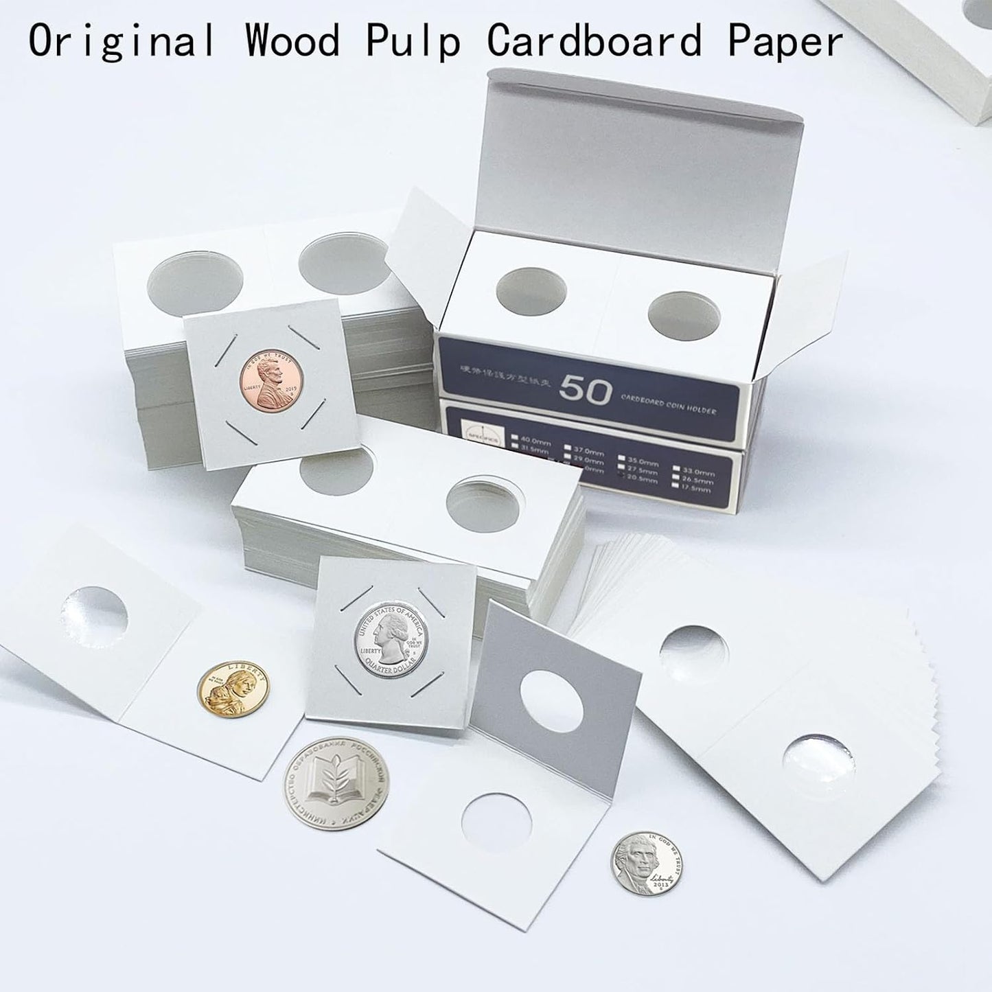 200 PCS Premium Cardboard Coin Flips 2 x 2 inch Coin Collection Supplies for Nickel, Mylar Coin Flips Coin Holders for Collectors (Nickel Coin Flips)