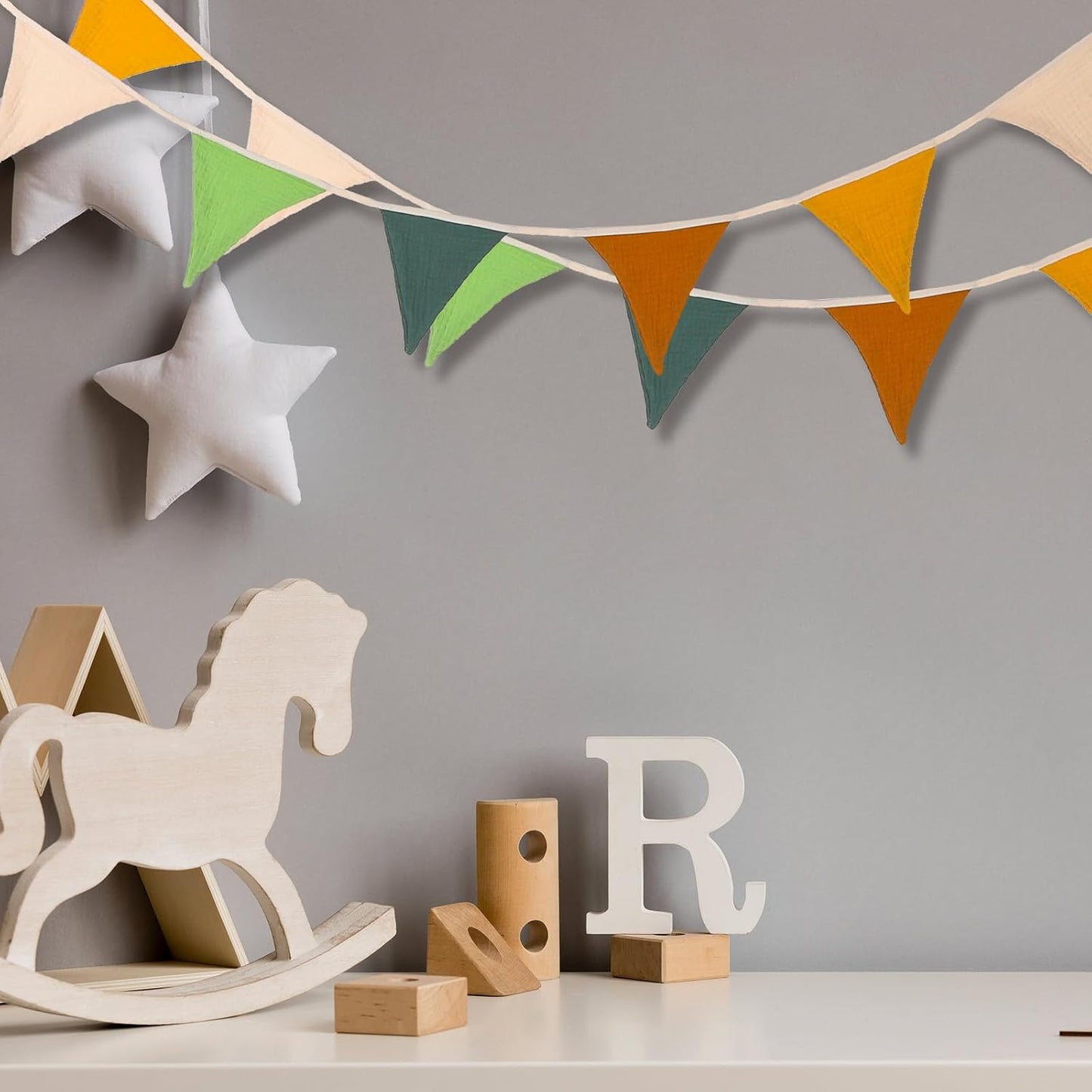 Oudain 15.5 ft Pennant Banner Flags, 2 Pcs Nursery Garland Triangle Bunting Flag Baby Banner for Nursery Decor Baby Birthday Boho Wedding Shower Party Event, Each 7.75 ft(Retro Forest Color)