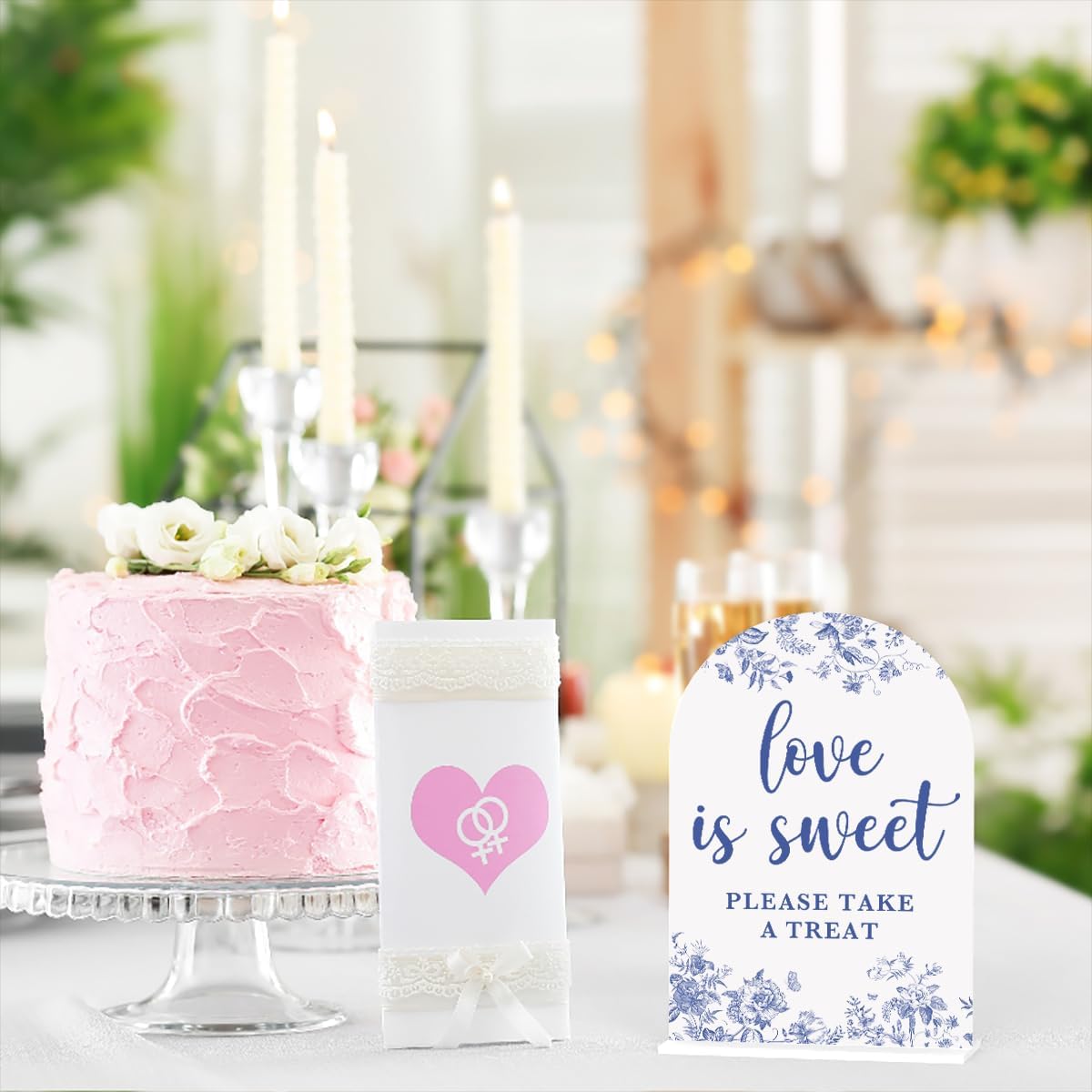 Acrylic Wedding Signs, Dusty Blue Wedding Decor, Blue Weddings Decor, Love is Sweet Signs for Reception, Modern Calligraphy Arch Acrylic Table Top Sign for Weddings Parties Dinners (White)