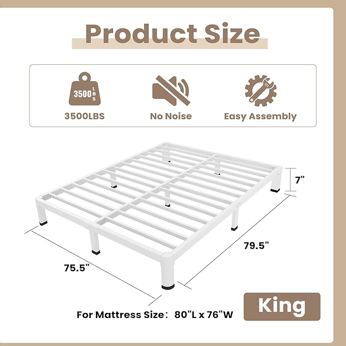 ROIL 7 Inch White King Bed Frame - Image 2