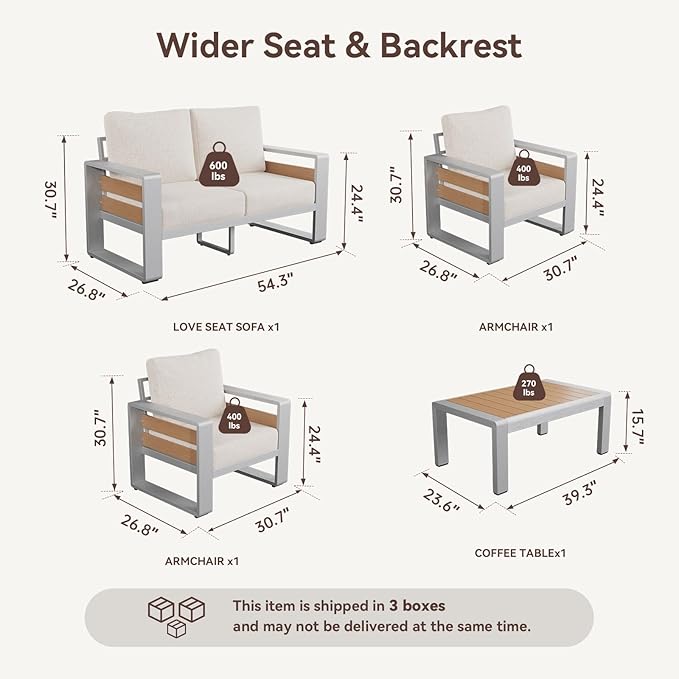 Aoxun Aluminum Patio Furniture Set, 4 Seats Luxury Metal Patio Conversation Sets - Image 2