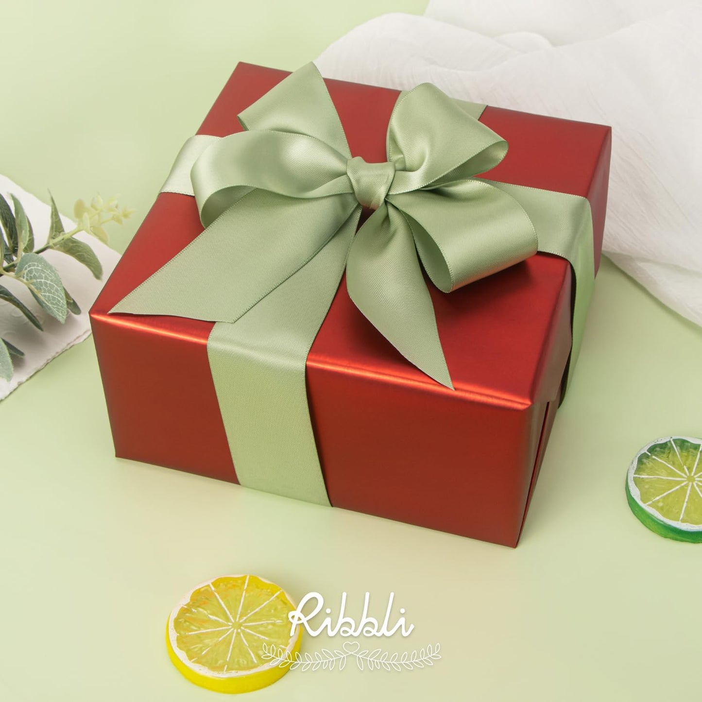 Ribbli Dusty Sage Satin Ribbon Double Faced Satin 1-1/2 Inch x Continuous 25 Yards-Sage Green Ribbon for Gift Wrapping Crafts Wedding Decoration Bows Bouquet Floral Arrangement