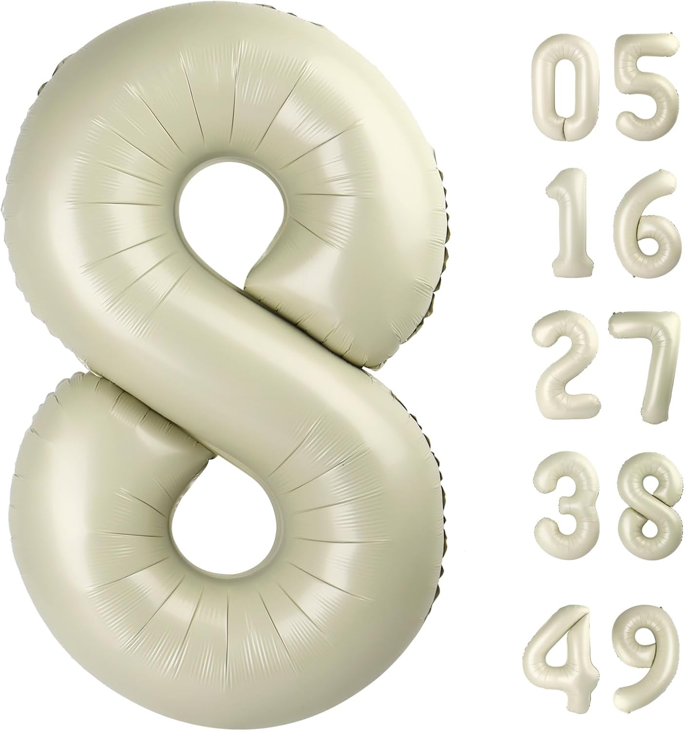 Cream White Foil Number 8 Number Balloon 40 Inch, Helium Mylar Eight Number 8 18 28 38 48 58 80 88 Birthday Balloons, 8th Cream White Women Men Wedding Anniversary, Graduations Party Supplies