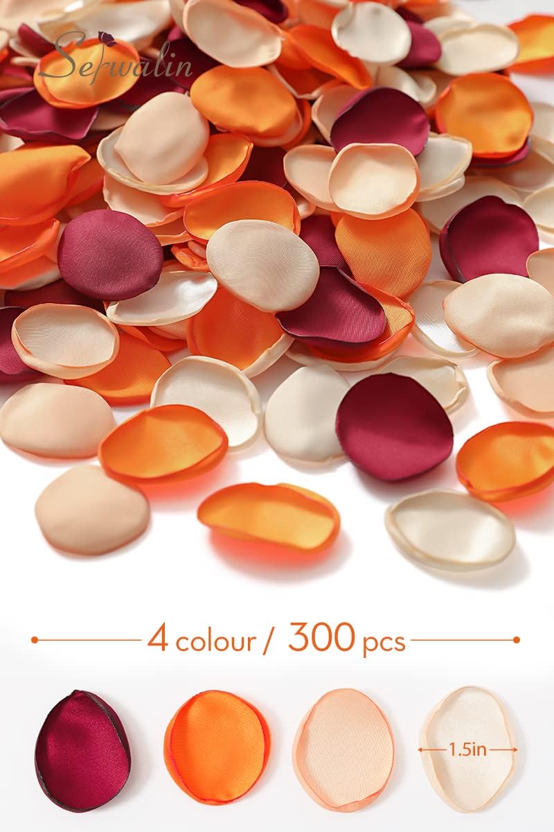 Serwalin 300Pcs Silk Rose Petals Flower Petals for Weddings Burgundy Gold White Petals Fake Orange Petals for Aisle Flower Girl Basket Bridal Shower Table Decor (4 Color Mixes)