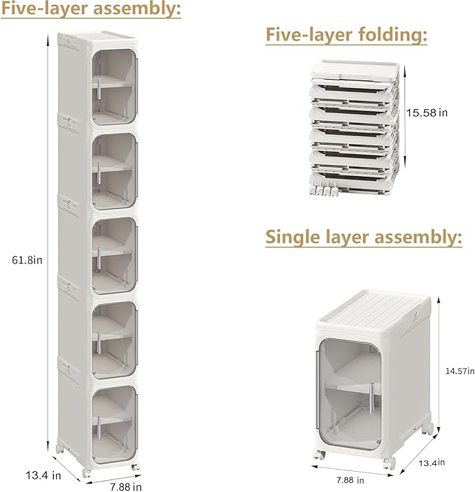 5-Tier Tall Narrow Storage Cabinet, Slim Bathroom Storage Cabinet - Image 2