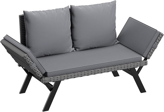 Flamaker Outdoor Convertible Sofa, Woven Rattan Patio Furniture Sunbed by Flamaker