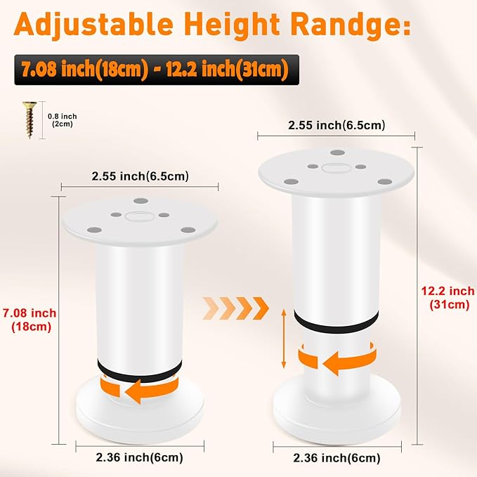 4 Pcs Adjustable Height Furniture Support Legs 7.08-12.2 inch, Metal Adjustable - Image 2