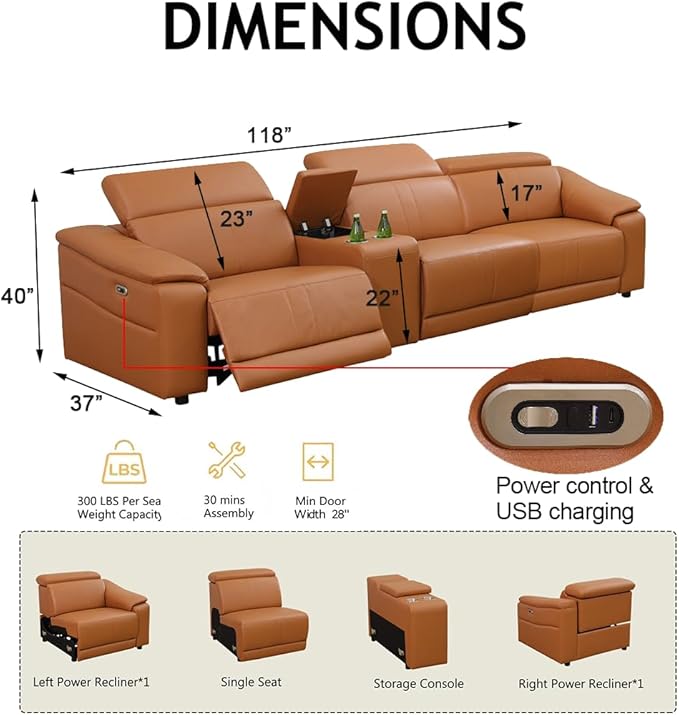 Power Recliner Sofa Set, Reclining Sectional Sofa Couch - Image 2