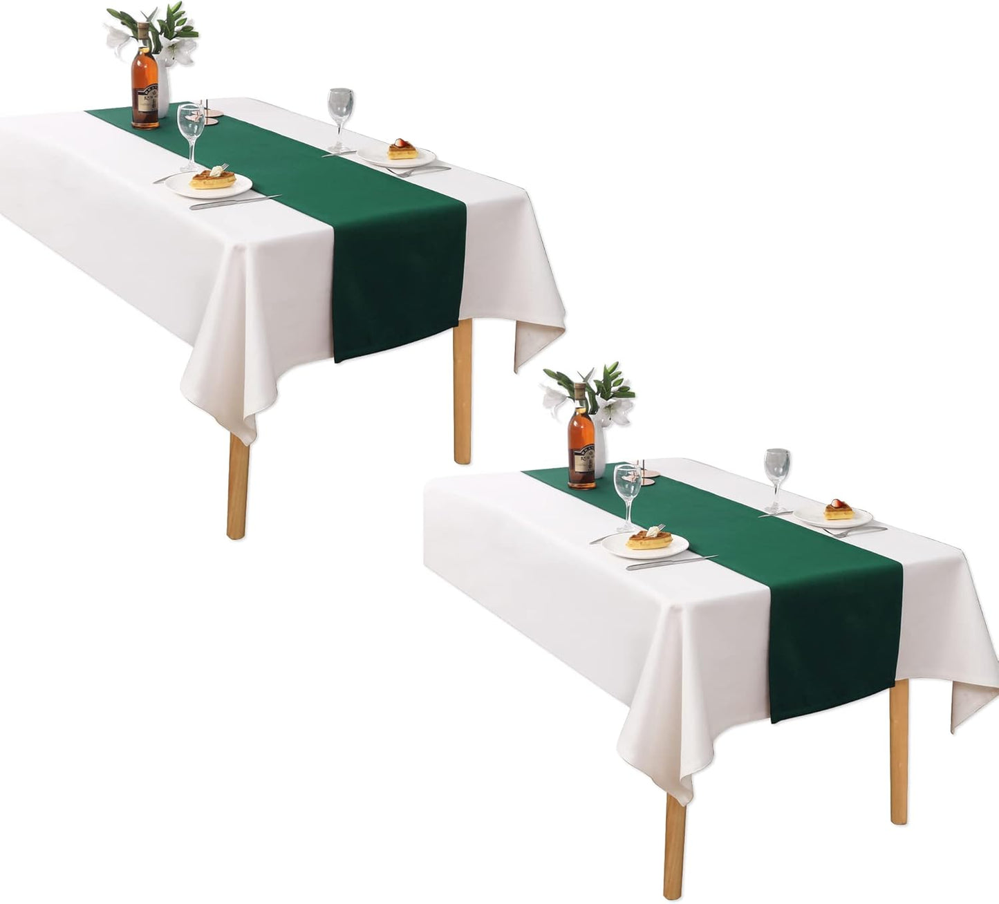 DUALIFE Dark Green Table Runner 14x72 Inch Thick Polyester Decorative Cloth Handcrafted for Wedding Party Birthday Graduations Hotel Restaurant Banquet Catering Services Event Forest Green 2 PCS