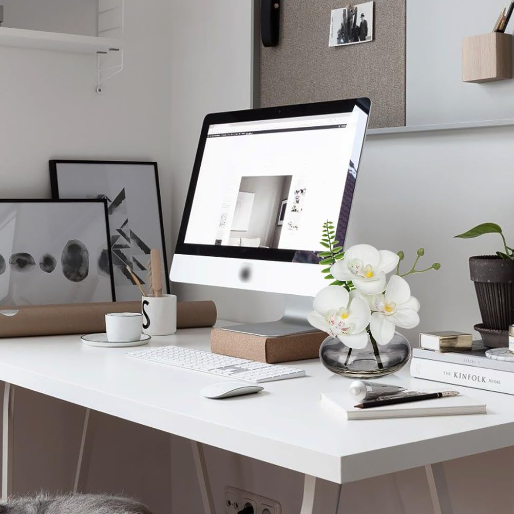 White Orchids Artificial Flowers Faux Orchids Arrangement in Black Glass Vases Set of 3 Real Touch Phalaenopsis Orchid Flowers Small Fake Orchid Centerpiece for Dining Room Table