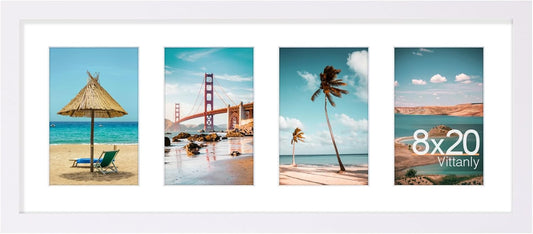 Vittanly 8x20 Collage Picture Frame, Displays 4Pcs 4x6 Pictures with Mat, Picture Frames Collage Wall Decor for Horizontal or Vertical Display, White, 1 Pack