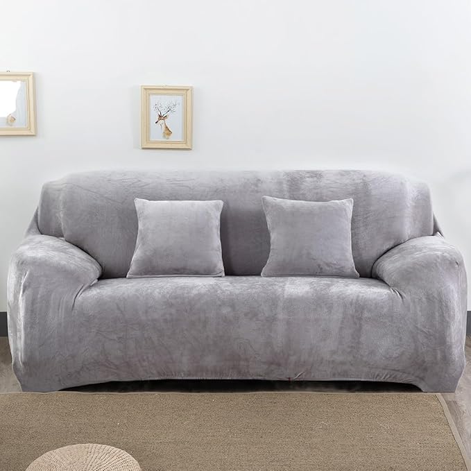 vctops 4 Seater Velvet Plush Stretch Sofa Slipcover 1-Piece Sofa Cover by vctops