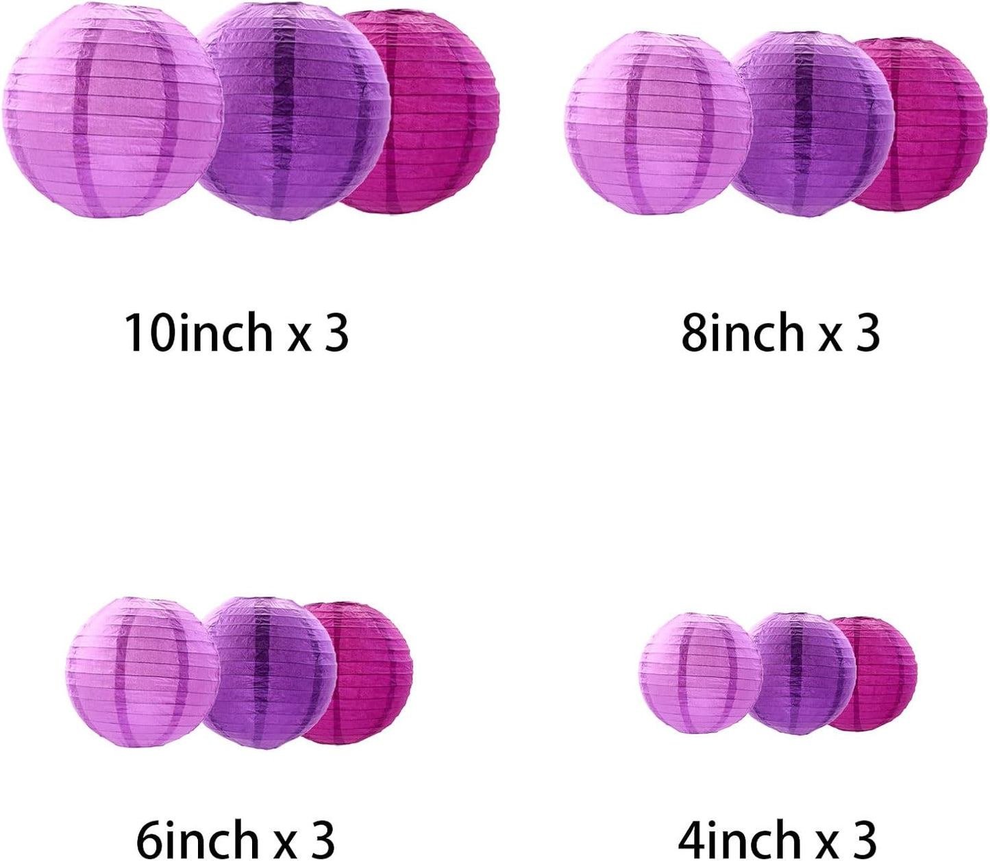 Purple Paper Lanterns Decorative, Chinese/Japanese Hanging Round Paper Lanterns Decorations for Wedding, Engagement, Bachelorette, Halloween, Birthday (12 PCS)