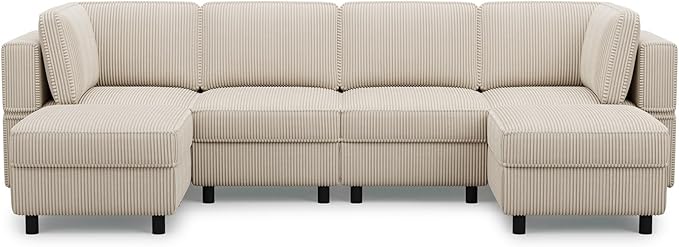 Belffin U Shaped Sectional Sofa Couch Convertible 6 Seater Corduroy Couch - Image 9