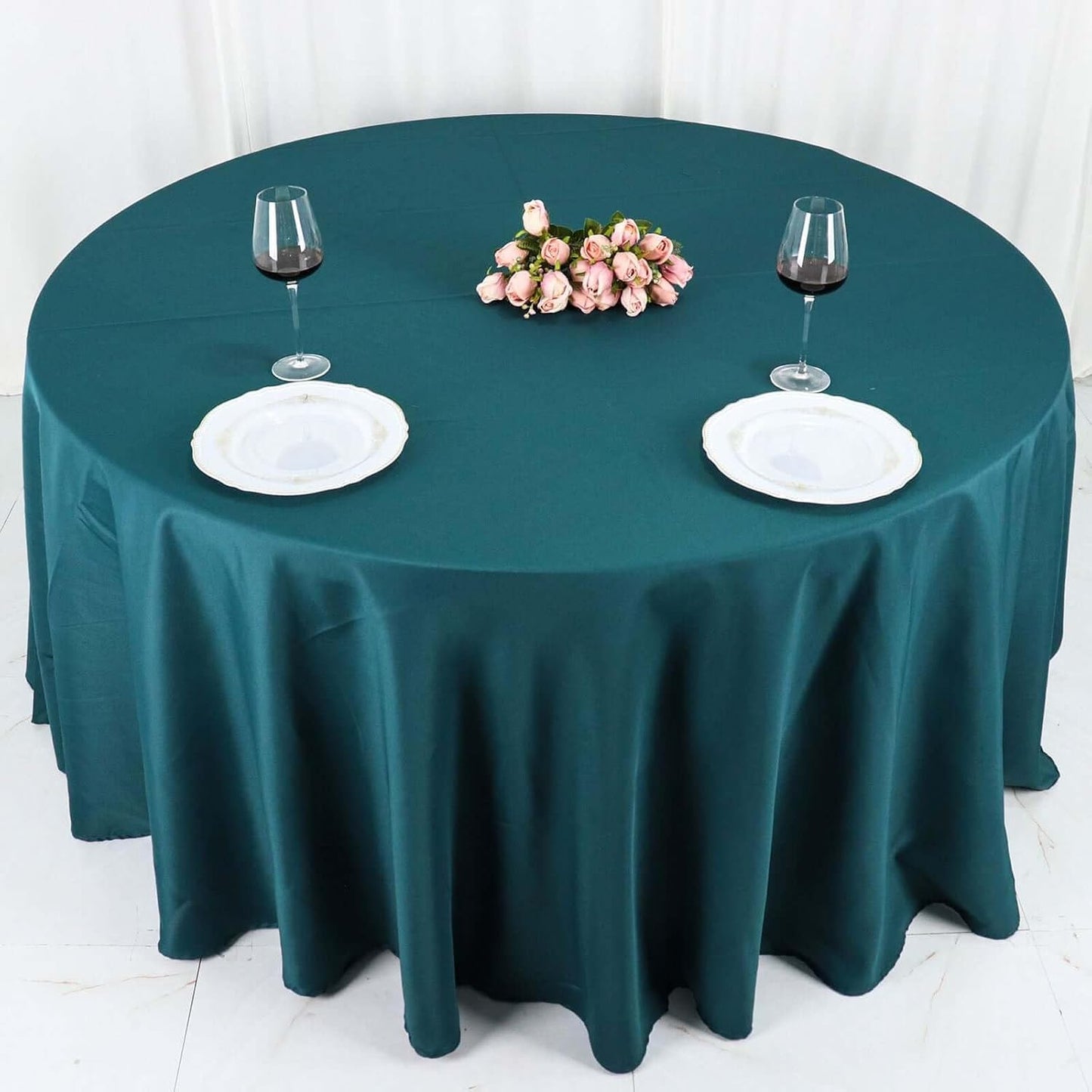 Efavormart Round Tablecloth, 120 Inch Stain & Wrinkle Resistant Washable Table Cloth, Decorative Polyester Fabric Table Cover for Banquet, Wedding, Dining - Peacock Teal