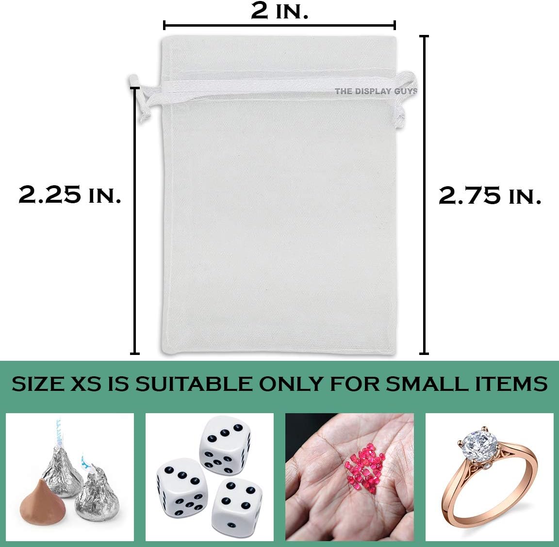 TheDisplayGuys 48-Pack 2" x 2-3/4" White Sheer Organza Gift Bags with Drawstring, Goodie Bags for Jewelry, Candy Bags, Treat Bags, Wedding Favors Small Mesh Bags