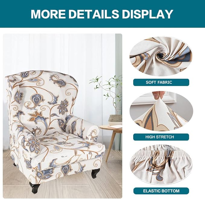 KRFOONN Wingback Chair Cover Slipcovers 2 Piece Stretch Wing Chair Covers - Image 3