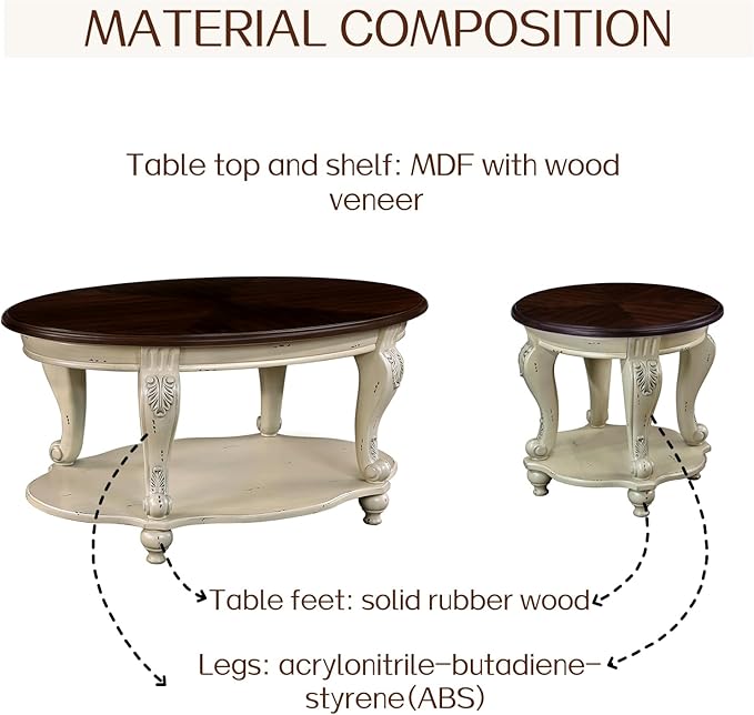 LKTART Oval Coffee Tables for Living Room, Round Vintage Coffee Table - Image 7
