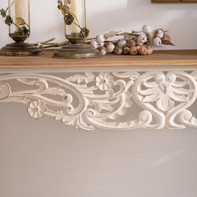 43.31” Vintage Antique Console Table, Weathered Wash Vintage French Country - Image 4