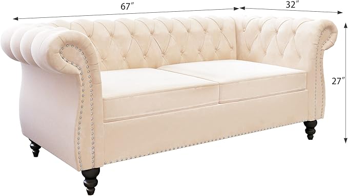 ORRD 2 Piece Living Room Set, Velvet Chesterfield Sofa Loveseat Couch Chair - Image 5