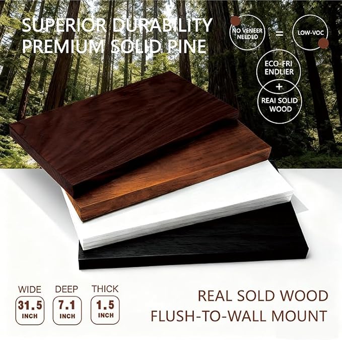 Solid Wood Floating Shelves, 31.5in Finished Real Wood Wall Shelves - Image 2