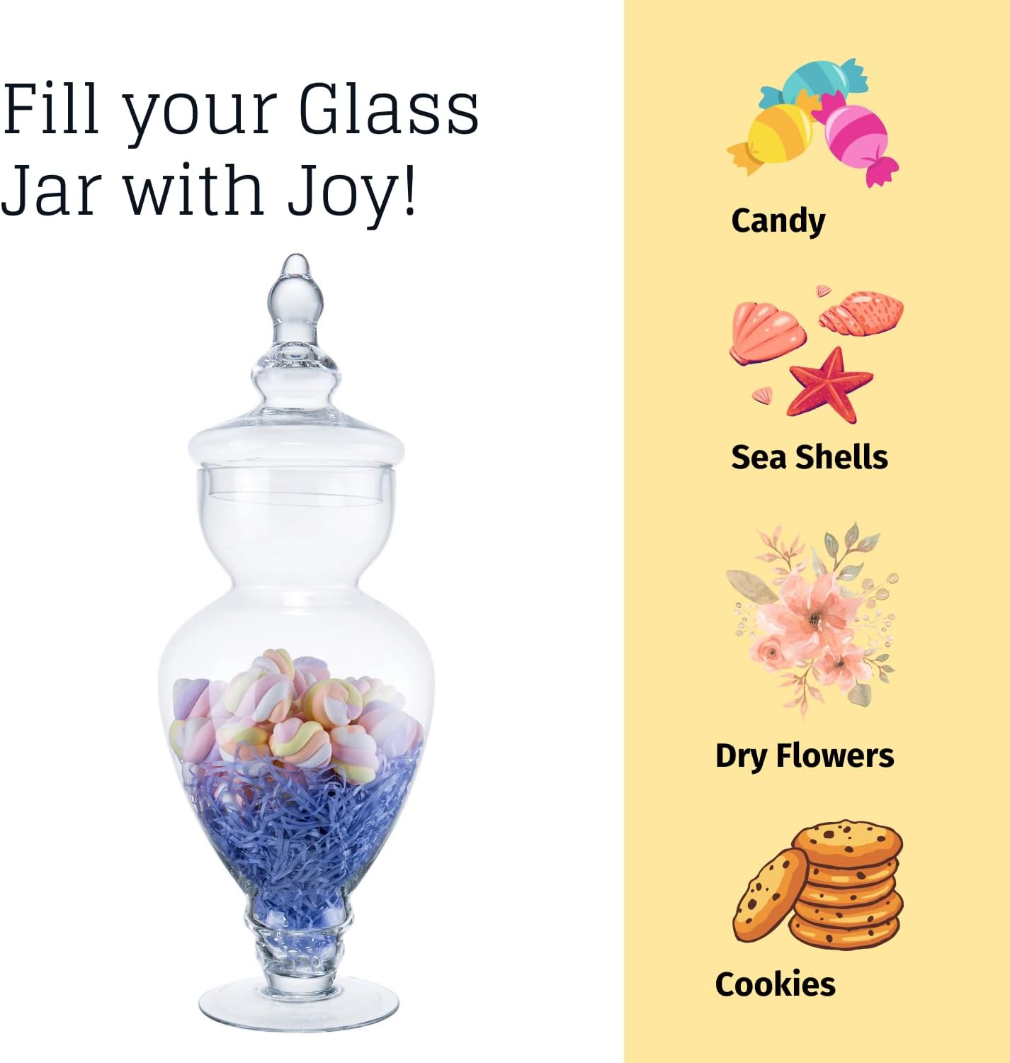 Diamond Star Large Clear Glass Apothecary Jars, Gourd Shape Candy Buffet Display, Elegant Storage Jar, Decorative Wedding Candy Organizer Canisters (Height: 15" Body: 6.7")