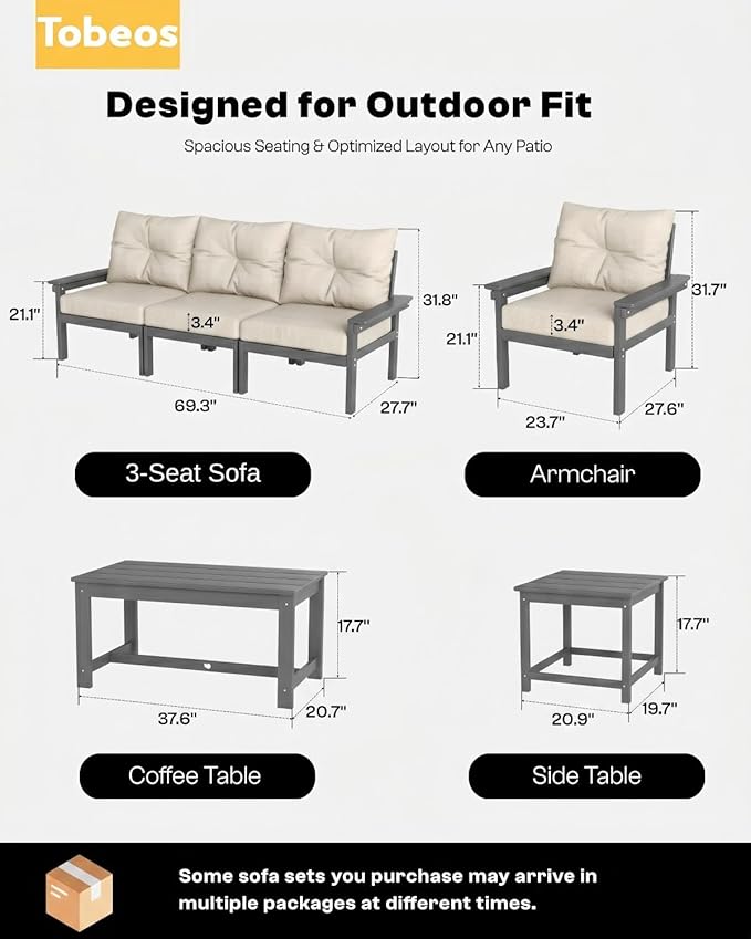HDPE 4 Piece Patio Furniture Set, All-Weather Outdoor Couch - Image 2