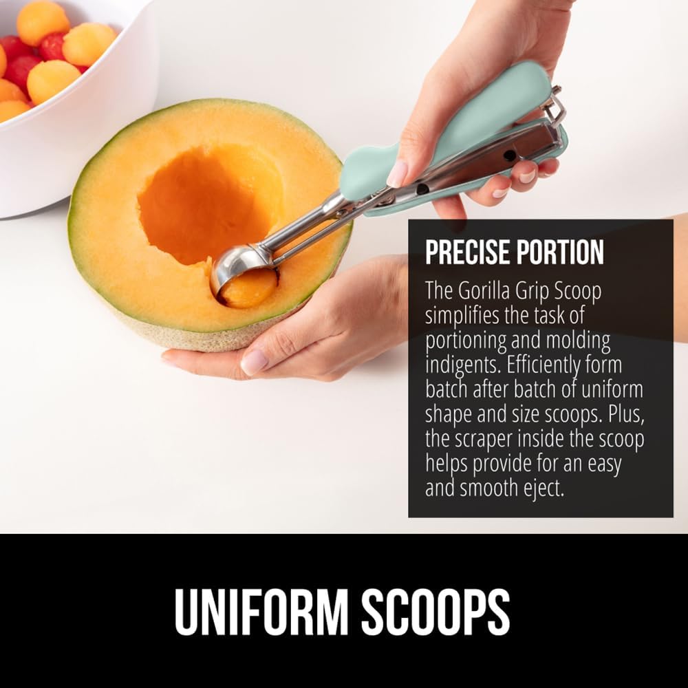 Gorilla Grip Stainless Steel Cookie Scoop for Baking, 2 TSP, Multipurpose Melon Baller, Meatball Spring Scoops, Perfect Portion Sizes, Easy Food Release, Scooper Size 100, BPA-Free Kitchen Tool, Mint