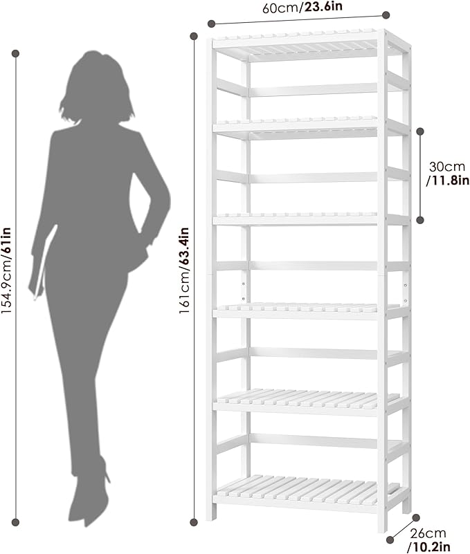 FOTOSOK 6-Tier Bamboo Shelf Set of 2, Bamboo Bookcase - Image 3