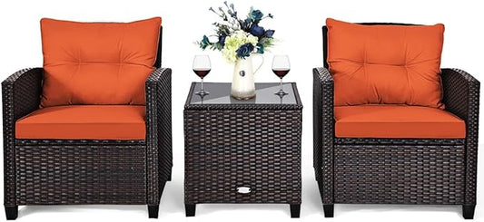Tangkula 3 Pieces Patio Furniture Set, PE Rattan Wicker 3 Pcs Outdoor Sofa Set by TANGKULA