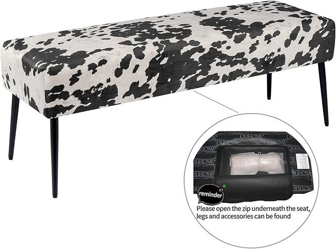 DUHOME Velvet Bench Ottoman, Upholstered Bedroom Benches Cow Print End of Bed - Image 5