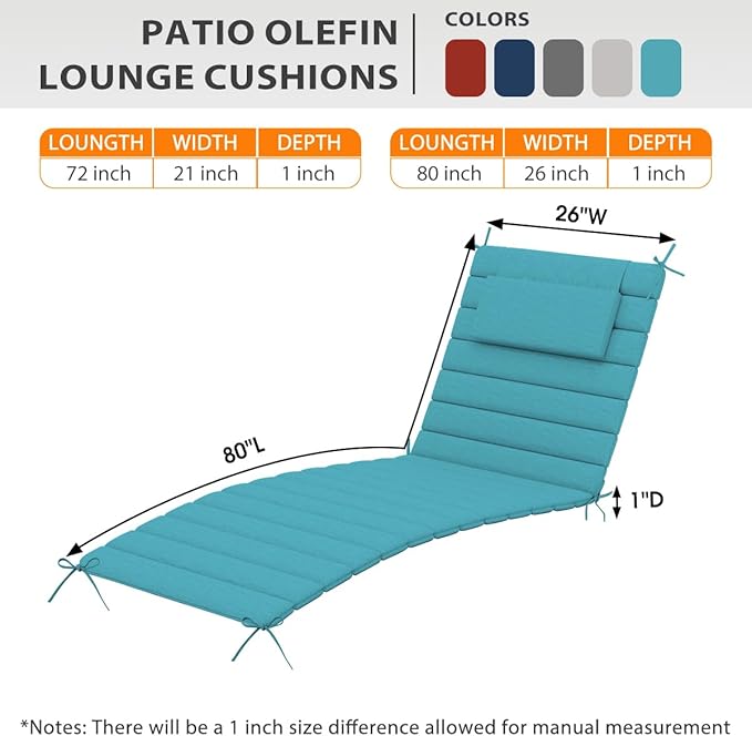 Sundale Outdoor Olefin Quilted Lounge Cushion Set of 4, Patio Foldable Chaise - Image 3