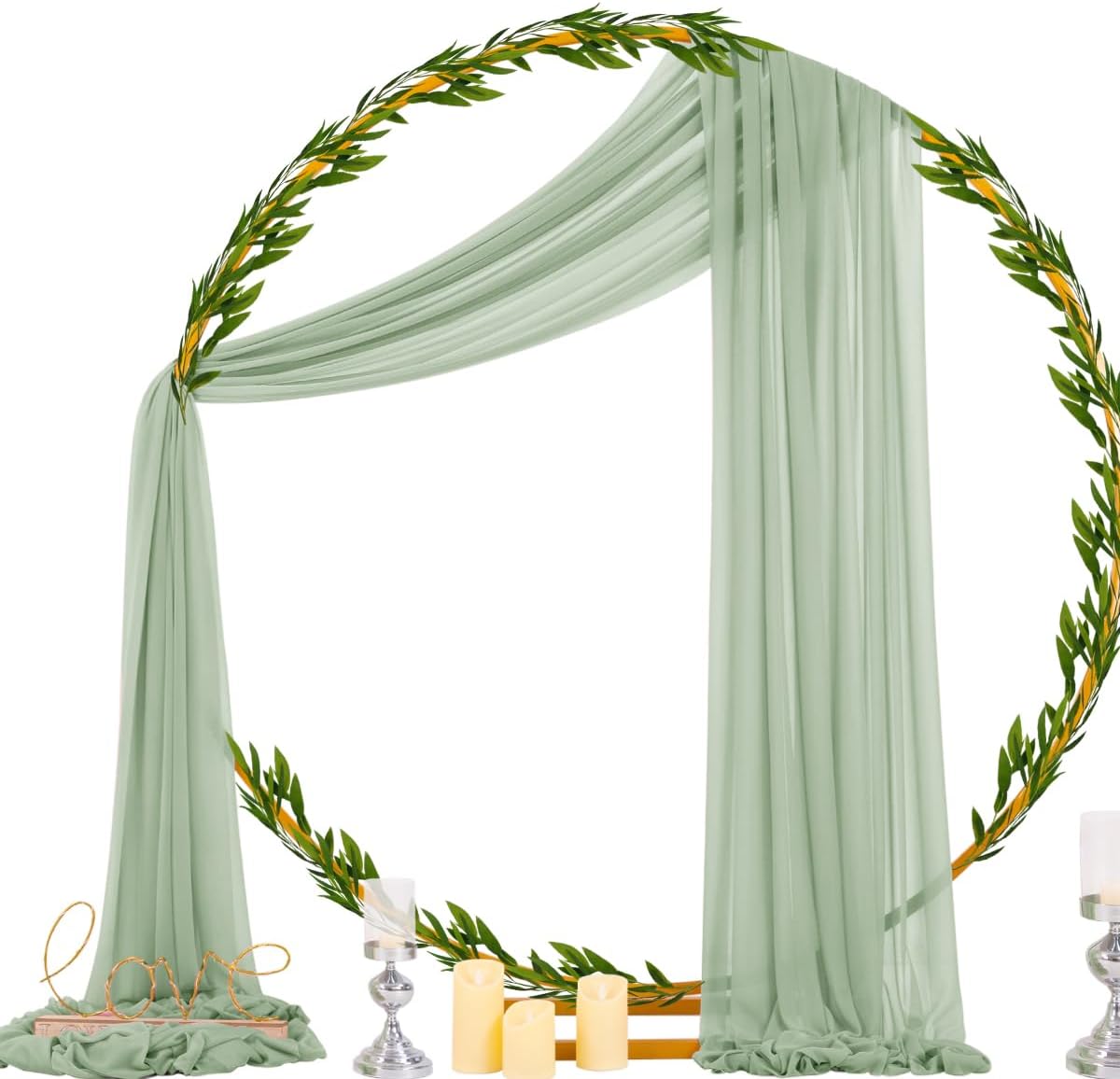 Socomi Sage Green Sheer Wedding Arch Draping Fabric 29" x 20Ft 2 Panels Outdoor Curtain Drapes Extra Long for Bridal Baby Shower Ceremony Birthday Party Decor