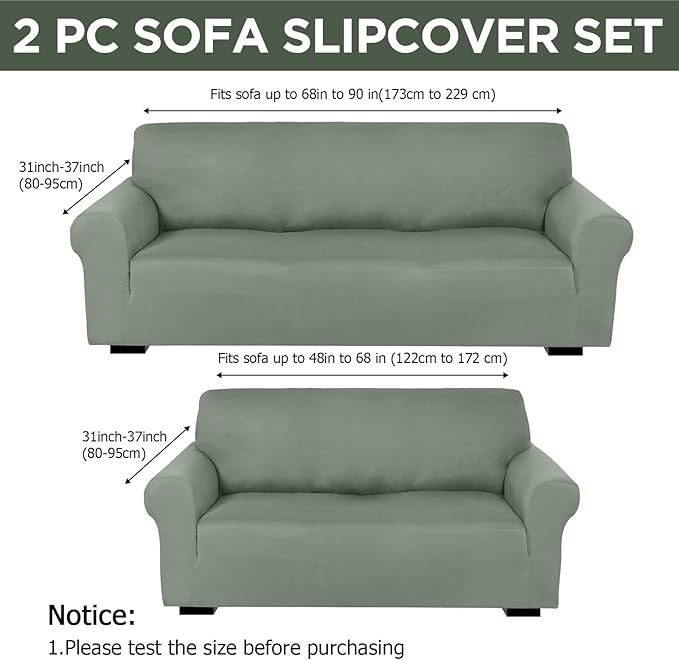 Peryiter 2 Pcs Sofa Covers Couch and Loveseat Covers Set Stretch Sofa Slipcover - Image 2