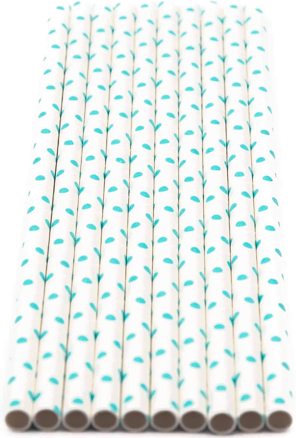 Pack of 300 Teal Blue Polka Dot Biodegradable 4-Ply Paper Drinking Straws (Compostable, Non-toxic, BPA-free)