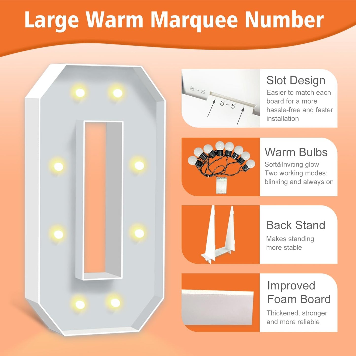 3FT Light Up Marquee Numbers, 3 Feet Tall Light Up Number 0, Mosaic Cardboard Numbers Signs for Balloon, Weddings, Birthdays, Anniversaries, Christmas, New Year's Celebrations, Easy to Assemble