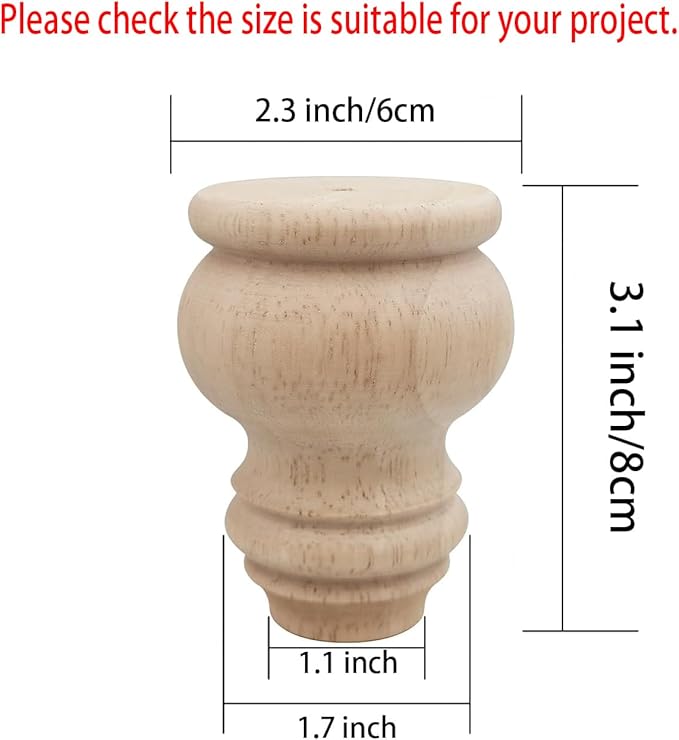3" Tall Solid Wood Furniture Legs Unfinished Bun Feet - Image 2