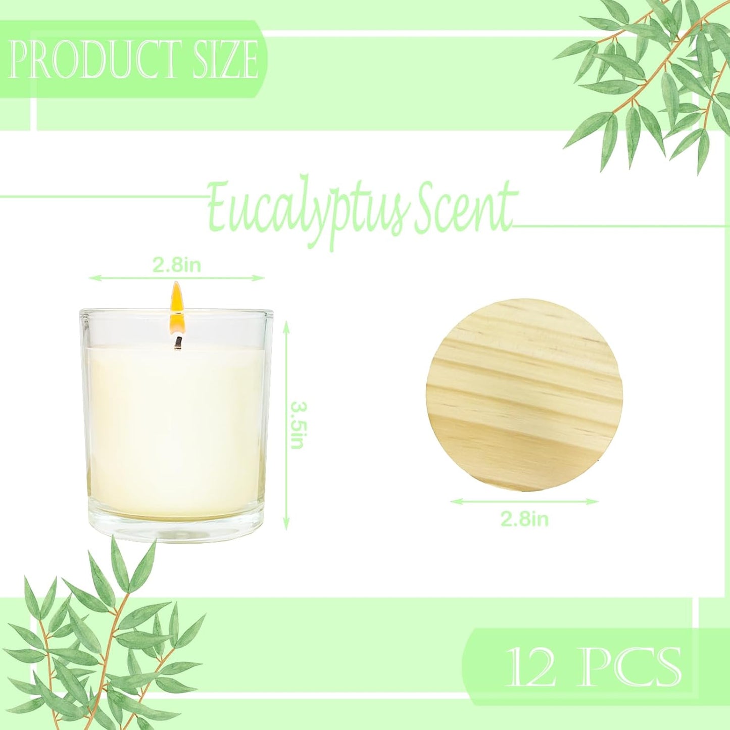 12 Pcs 6 Oz Mini Soy Candles,Eucalyptus Scented Bulk Candle Set,Aromatherapy Candle,Great Stress Relieving Scented Candles for Girls as a Gift for Birthdays, Weddings Party Favors!