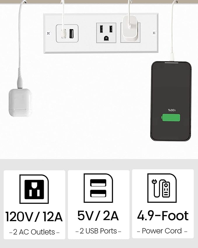 TUTOTAK End Table with Charging Station, Small Side Table with Outlets - Image 6
