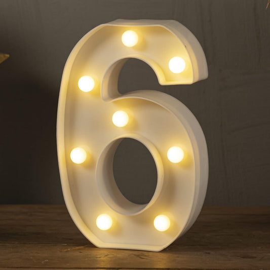 HXWEIYE Light Up Numbers-6, LED Marquee Number Lights Sign 26 Alphabet and 10 Number for Party Bar Birthday, Light Up Letters Battery Powered Warm White Christmas Decoration Numbers Lights