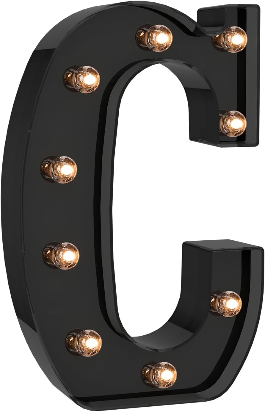 Foaky Black LED Letter Lights for Room Decor - Bedroom Wall Decor, Alphabet Lights for Home, Wedding, Party - Battery Operated （C）