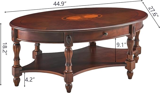 Traditional Solid Wood Oval Coffee Table, Elegant Center Table - Image 3