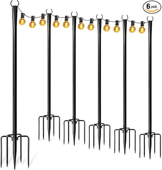 6 Pack String Light Poles for Outside, Thickened Metal Lights Hanger Pole by Fussion