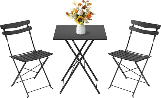 GarveeLife 3 Piece Patio Bistro Set, Folding Patio Bistro Table and Chairs Set by GarveeLife