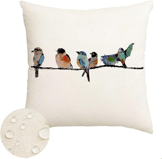 RABUSOFA Outdoor Pillow Covers 16x16 Inch, Outdoor Bird Lumbar Throw Pillow by RABUSOFA