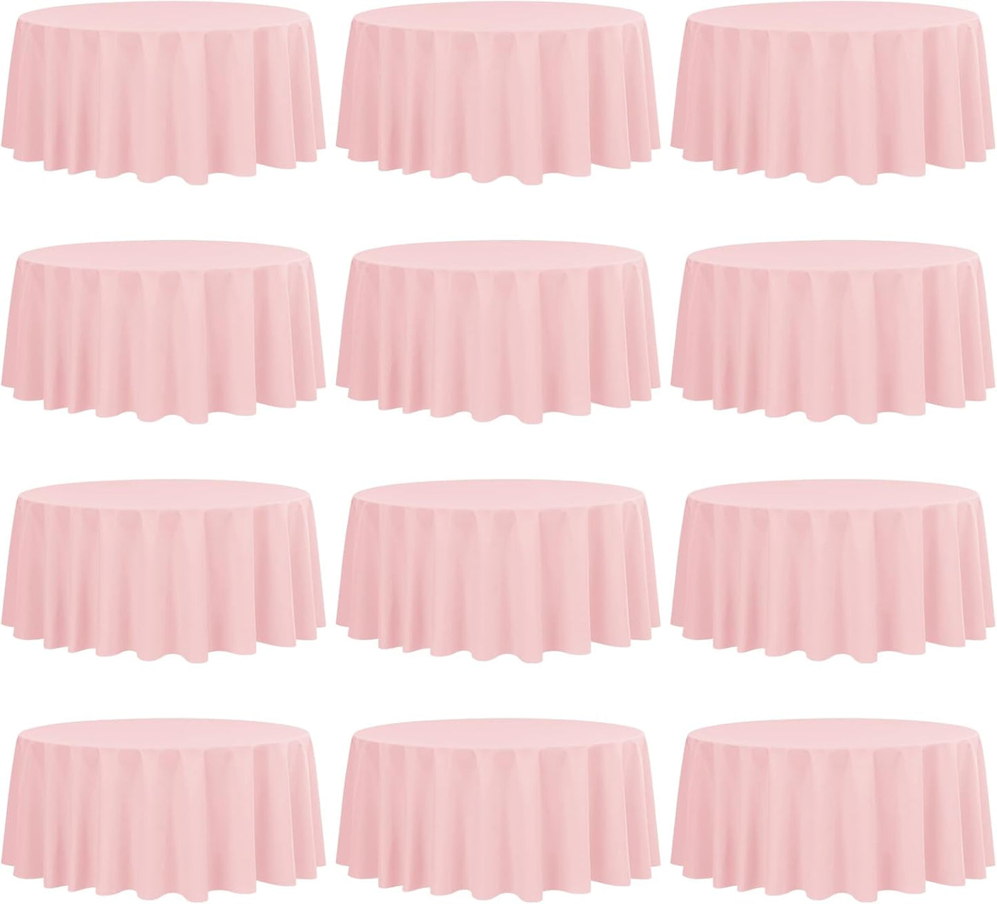 Fani 12 Pack 120 Inch Round Pink Polyester Tablecloths for Round Tables, Washable Table Cover for Wedding Party, Dining Table, Buffet, Banquet, Restaurant, Camping