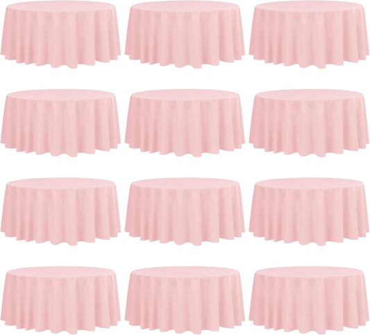 Fani 12 Pack 120 Inch Round Pink Polyester Tablecloths for Round Tables, Washable Table Cover for Wedding Party, Dining Table, Buffet, Banquet, Restaurant, Camping