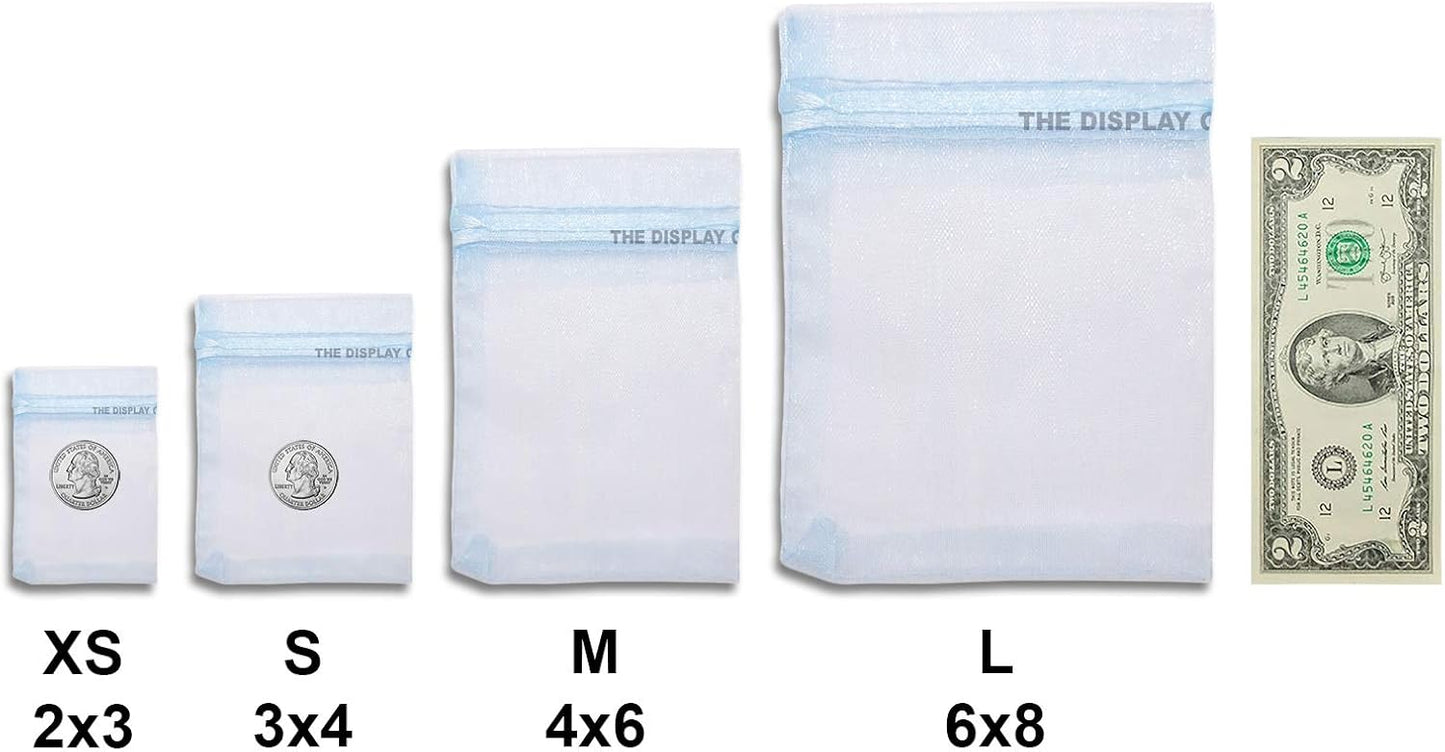 TheDisplayGuys 48-Pack 6x8 Blue Sheer Organza Gift Bags with Drawstring, Goodie Bags for Jewelry, Candy Bags, Treat Bags, Wedding Favors Small Mesh Bags