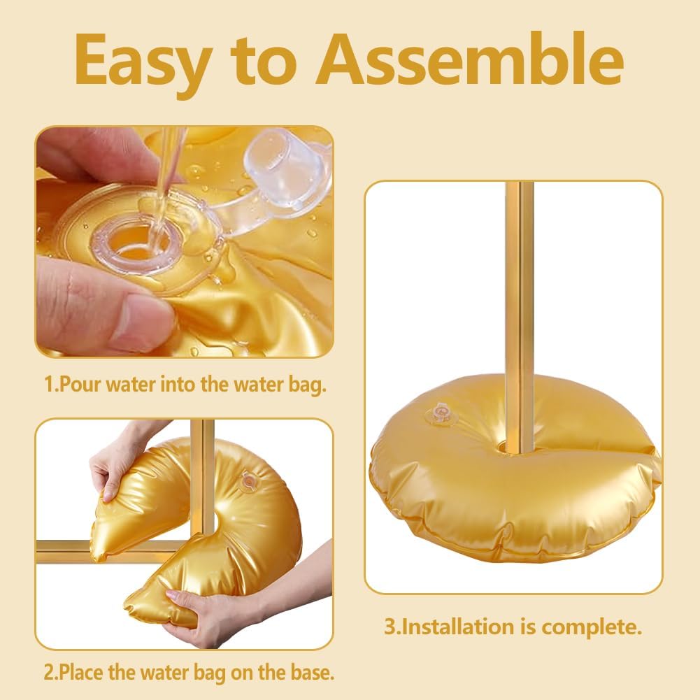 8 Pack Golden Water Bag for Wedding Arch Stands, Heavy Duty Water-Filled Base Weights for Party Backdrop Metal Frames, Thickened Water Fillable Base (8 PCS)